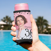 Aangepaste foto Zwart Roze Confetti 30th Verjaarda Seltzer Blikjeskoeler