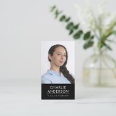 Aangepaste foto zwart verticaal modern minimalisti visitekaartje (Staand voorkant)