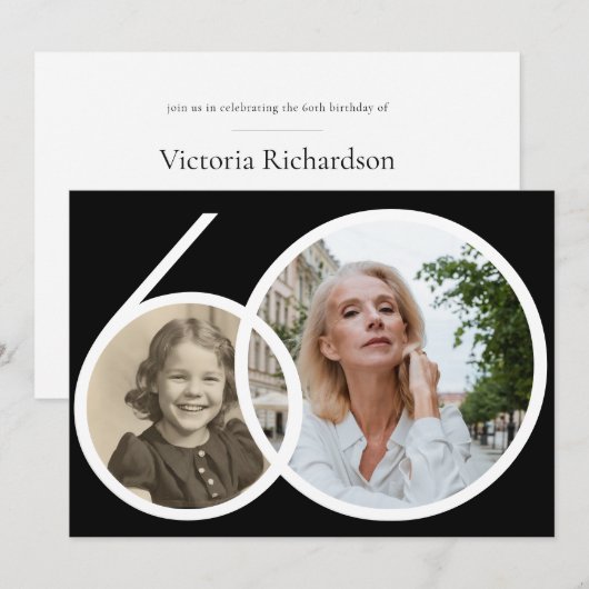 Aangepaste Foto Zwart Wit 60ste Verjaardag Kaart (Voorkant / Achterkant)