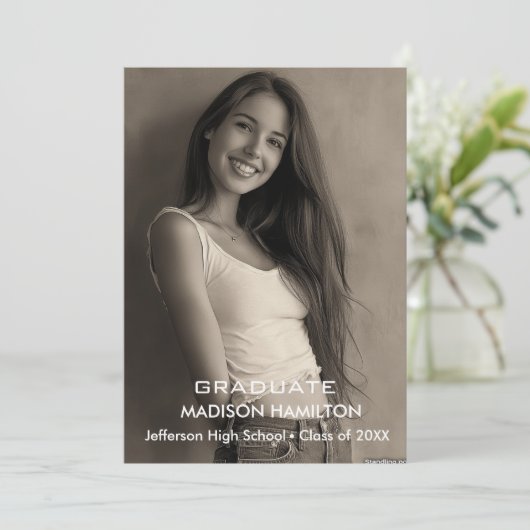 Aangepaste Foto zwart-wit Afstudeerfeest Kaart (Staand voorkant)