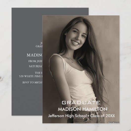 Aangepaste Foto zwart-wit Afstudeerfeest Kaart (Voorkant / Achterkant)