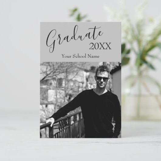 Aangepaste foto zwart-wit Afstuderen Open House Kaart (Staand voorkant)