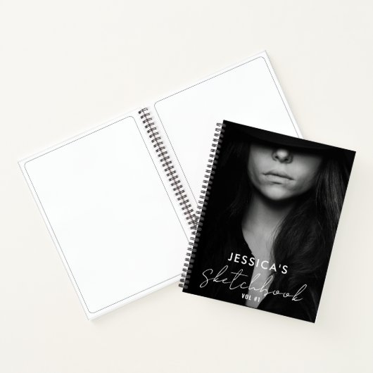 Aangepaste Foto Zwart Wit Artiest Sketchbook Scrip Notitieboek (Binnen)
