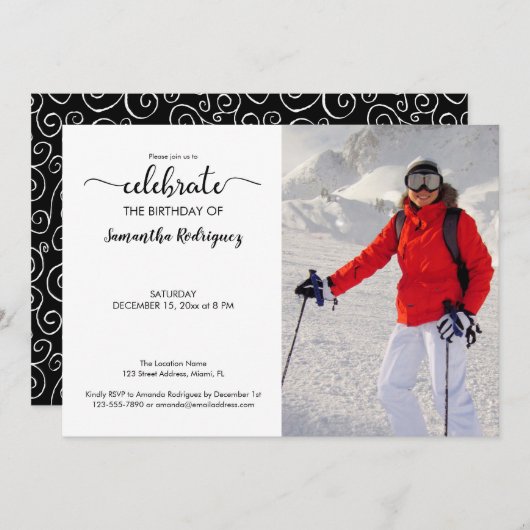 Aangepaste foto zwart wit gekleurd patroon geboort kaart (Voorkant / Achterkant)