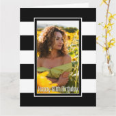 Aangepaste foto Zwart Wit Gestreept 60ste verjaard Kaart (Gele Bloem)