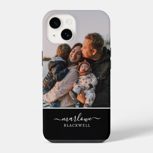 Aangepaste foto zwart-wit kalligrafie naam iPhone hoesje (Achterkant)