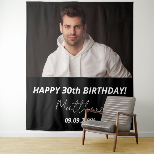 Aangepaste foto zwart wit man 30e verjaardag wandkleed (In situ)