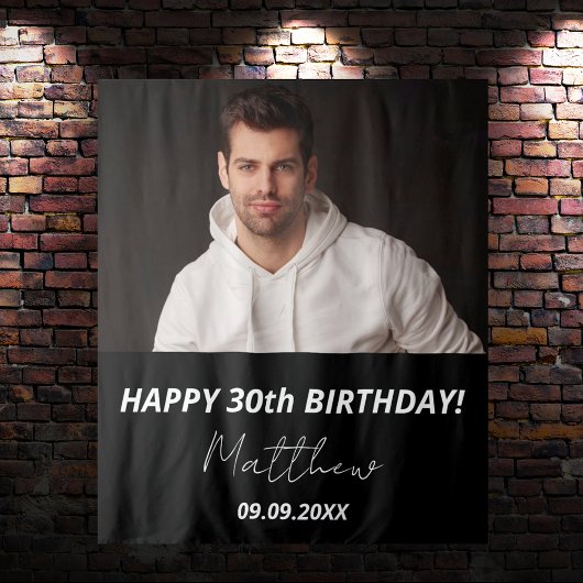 Aangepaste foto zwart wit man 30e verjaardag wandkleed