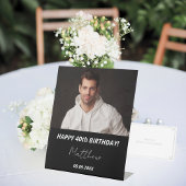 Aangepaste foto zwart wit man 40e verjaardag reclamebord met voetstuk