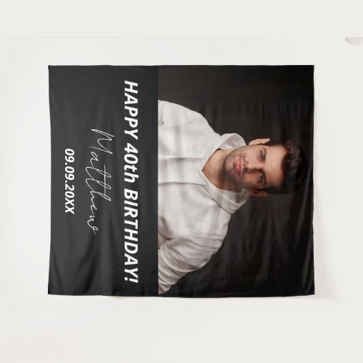 Aangepaste foto zwart wit man 40e verjaardag wandkleed (Voorkant (horizontaal))
