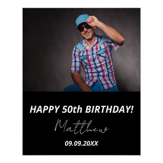 Aangepaste foto zwart wit man 50e verjaardag perfect poster (Voorkant)