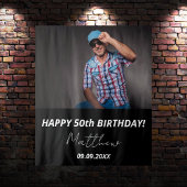 Aangepaste foto zwart wit man 50e verjaardag wandkleed