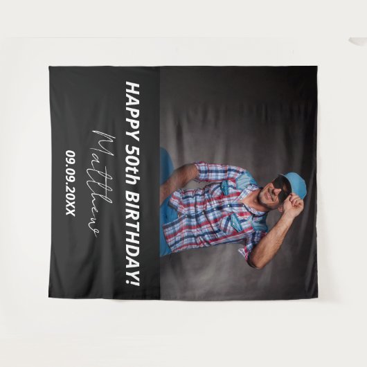 Aangepaste foto zwart wit man 50e verjaardag wandkleed (Voorkant (horizontaal))