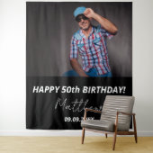 Aangepaste foto zwart wit man 50e verjaardag wandkleed (In situ)