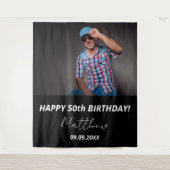 Aangepaste foto zwart wit man 50e verjaardag wandkleed (Voorkant)