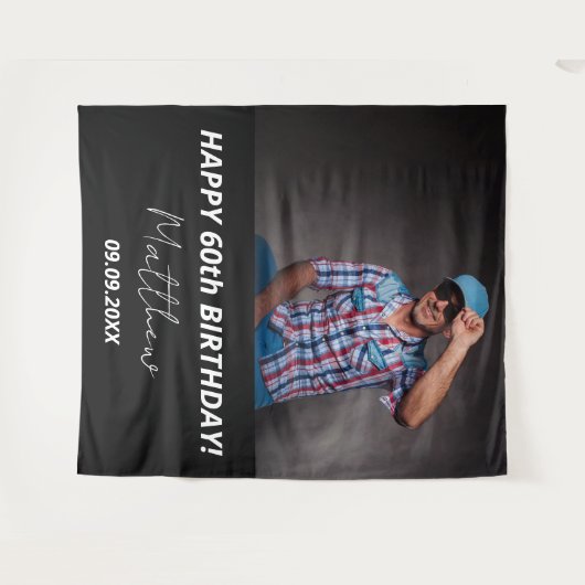 Aangepaste foto zwart wit man 60e verjaardag wandkleed (Voorkant (horizontaal))