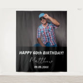 Aangepaste foto zwart wit man 60e verjaardag wandkleed (Voorkant)