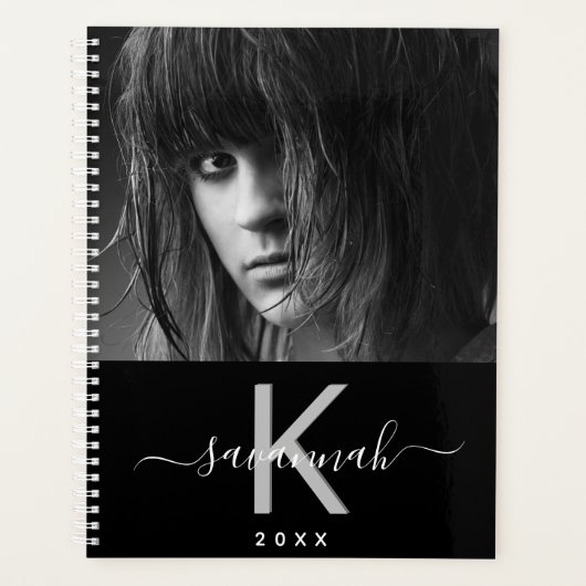 Aangepaste foto zwart wit monogram 2025 planner (Voorkant)