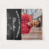 Aangepaste foto zwart wit muzieknoten man birthday wandkleed (Voorkant (horizontaal))