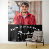 Aangepaste foto zwart wit muzieknoten man birthday wandkleed (In situ)