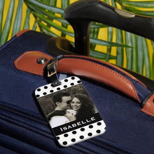 Aangepaste foto zwart-wit poka bagagelabel (Voorkant Insitu 1)