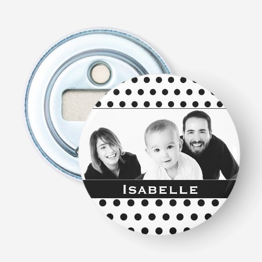 Aangepaste foto zwart-wit poka button flesopener (Voorkant)