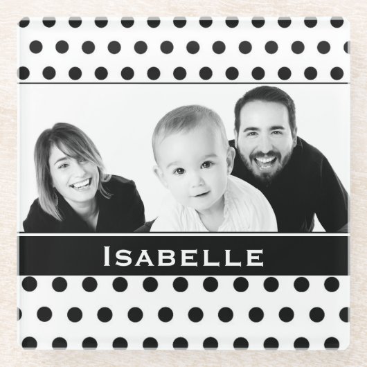 Aangepaste foto zwart-wit poka glazen onderzetter (Voorkant)