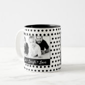 Aangepaste foto zwart-wit poka tweekleurige koffiemok (Voorkant links)