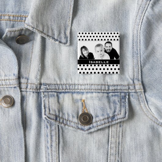 Aangepaste foto zwart-wit poka vierkante button 5,1 cm (In situ)