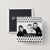 Aangepaste foto zwart-wit poka vierkante button 5,1 cm (Voorkant /achterkant)