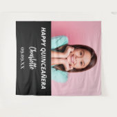 Aangepaste foto zwart wit Quinceanera party welkom Wandkleed (Voorkant (horizontaal))