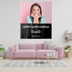 Aangepaste foto zwart wit Quinceanera party welkom Wandkleed