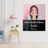 Aangepaste foto zwart wit Quinceanera party welkom Wandkleed