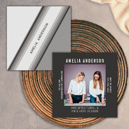 Aangepaste foto Zwart & Wit Retro Stripe 70s, 80s Vierkante Visitekaartje