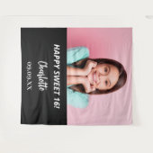Aangepaste foto zwart wit Sweet 16 party welkom Wandkleed (Voorkant (horizontaal))