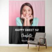 Aangepaste foto zwart wit Sweet 16 party welkom Wandkleed (In situ)