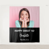 Aangepaste foto zwart wit Sweet 16 party welkom Wandkleed (Voorkant)