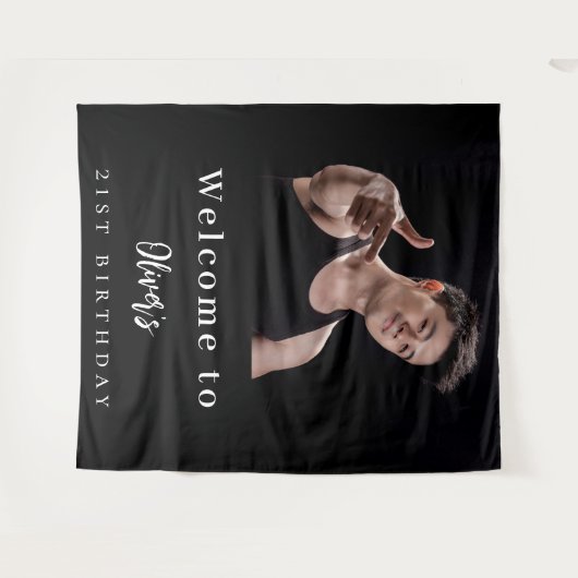 Aangepaste foto zwart wit verjaardag welkom wandkleed (Voorkant (horizontaal))