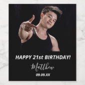 Aangepaste foto zwart wit verjaardagsfeestje wijn etiket (Enkel label)