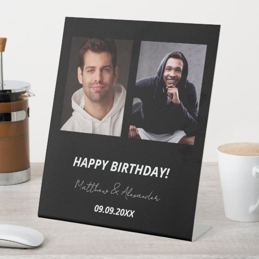 Aangepaste foto zwart wit vrienden verjaardag reclamebord met voetstuk (Insitu)
