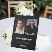 Aangepaste foto zwart wit vrienden verjaardag reclamebord met voetstuk