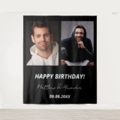 Aangepaste foto zwart wit vrienden verjaardag wandkleed (Voorkant)