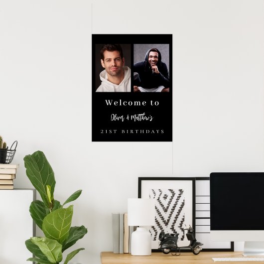 Aangepaste foto zwart wit vrienden verjaardag welk poster (Thuiskantoor)