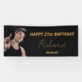 Aangepaste foto zwarte gouden moderne man spandoek (Horizontaal)