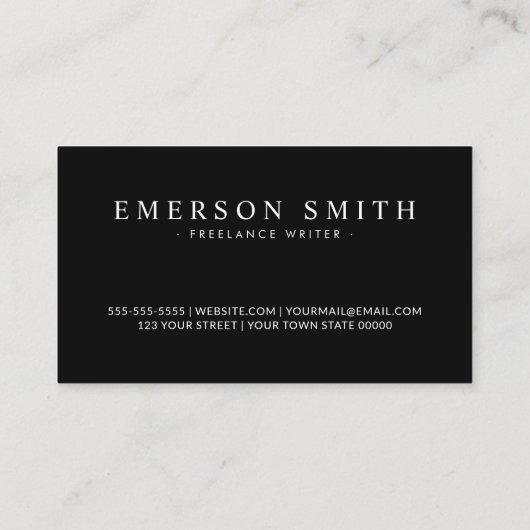 Aangepaste foto zwarte moderne minimalistisch visitekaartje (Achterkant)
