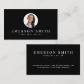 Aangepaste foto zwarte moderne minimalistisch visitekaartje (Voorkant / Achterkant)