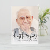 Aangepaste foto Zwarte Script Proost 90ste verjaar Kaart (Staand voorkant)