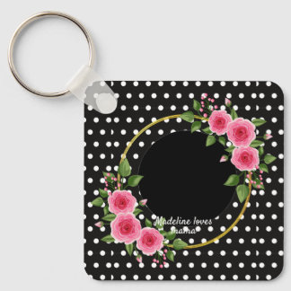 Aangepaste foto zwarte witte pooldot moederdag sleutelhanger