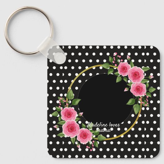 Aangepaste foto zwarte witte pooldot moederdag sleutelhanger (Voorkant)