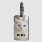 Aangepaste fotobagagelabel met witte kat met blauw bagagelabel (Voorkant (verticaal))